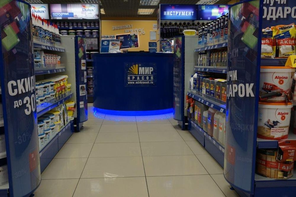 Стеллаж для продажи обоев и краски