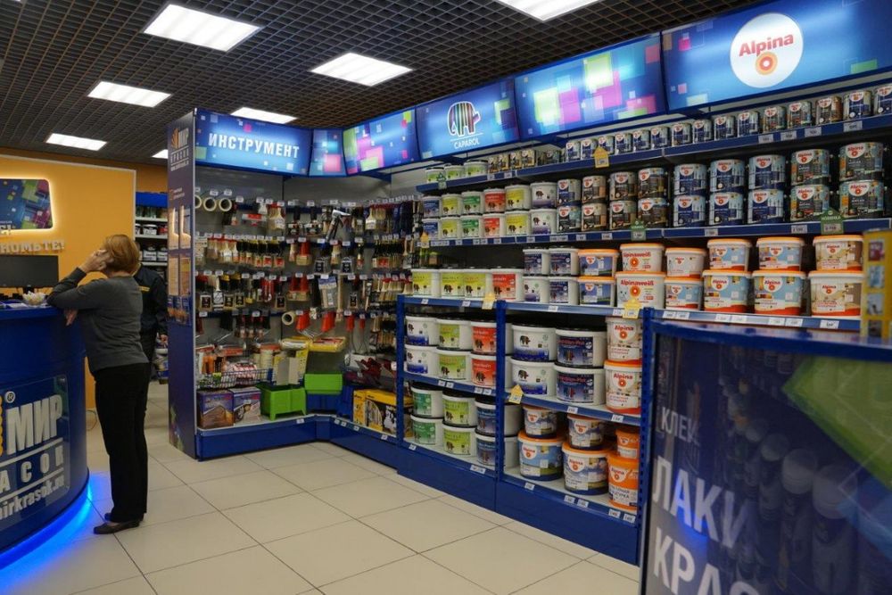 Стеллаж для продажи обоев и краски